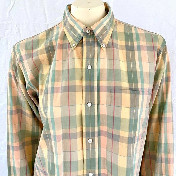 Vintage Light Pink Green and Yellow Plaid Button Down - Jeffrey Banks - Picture 6 of 7